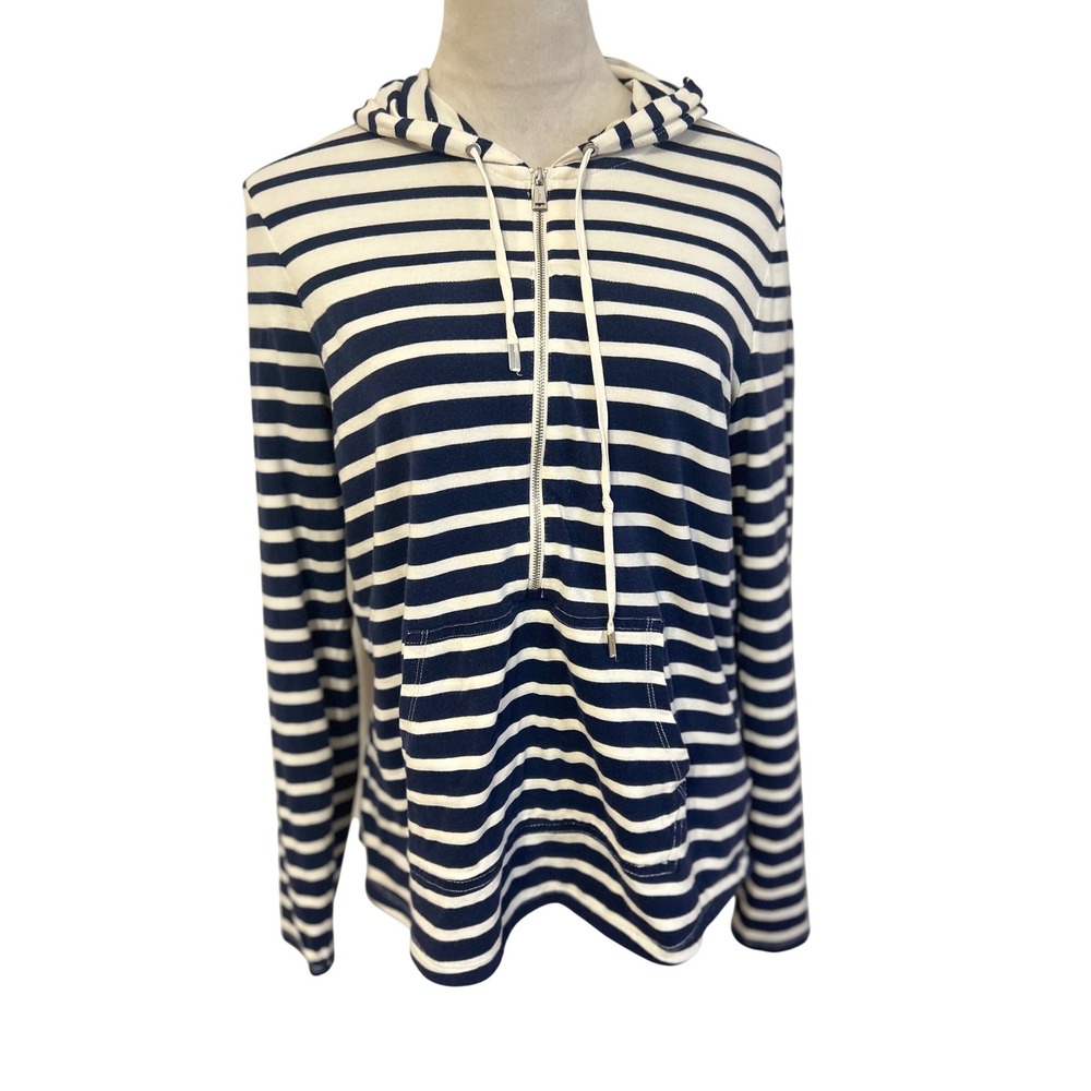 Lauren Ralph Lauren Active Navy White Striped Quarter Zip Hoodie Womens LRL - Picture 5 of 10